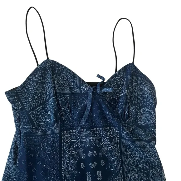 Urban Outfitters Elodie Bandana Print Mesh Mini Dress Blue Paisley Western - Picture 8 of 13
